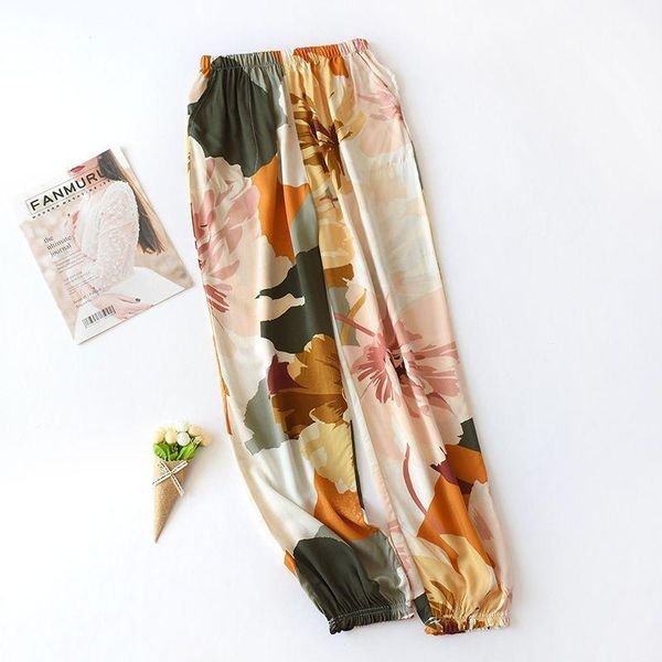 

women's pajamas bottoms palm leaves pattern designer elastic waist loose pyjamas pants homewear pants1, Black;red