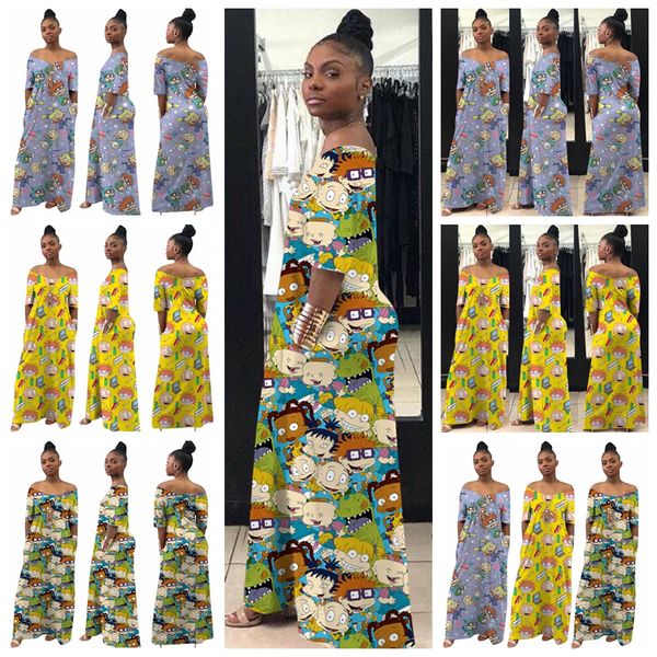 

spot 2021 european and american women's spring and summer women's cartoon printing loose v-neck dress, Black;gray