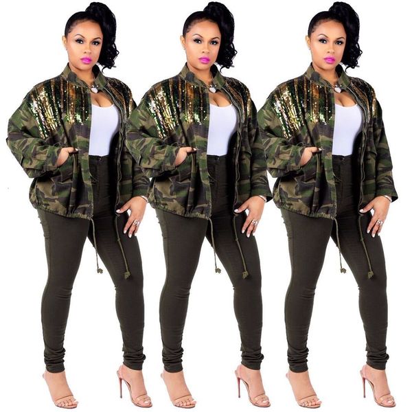 

2020 new arrival for ladies blue jacket pockets sequin fabric camo women jean jackets