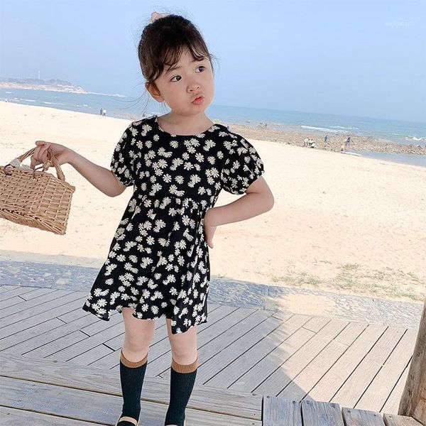 

girl's dresses children's clothing 2021 summer girls chiffon western style daisy beach dress baby princess for 2-6y1, Red;yellow