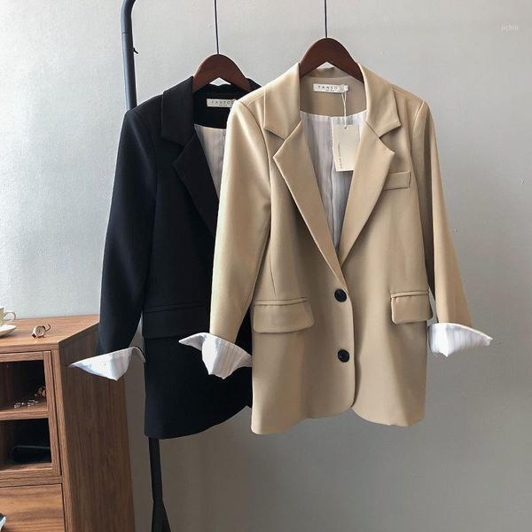 

vintage loose blazer female formal single-breasted autumn women long sleeve suit jackets work outwear femme jk2721, White;black