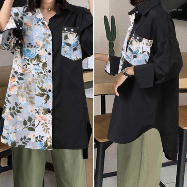 

celmia patchwork floral printed blouse women fashion long sleeve office shirts casual loose lapel buttons shirt party blusa1, White