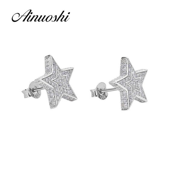 

ainuoshi luxury 925 sterling silver earring for women wedding halo stars stud earring jewelry gift pendientes plata de ley mujer y200107, Golden;silver