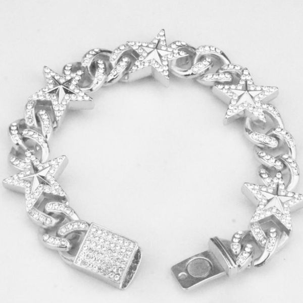 

iced out cuban link bracelet mens bracelet gold hip hop miami chain bracelets wmtuof, Black