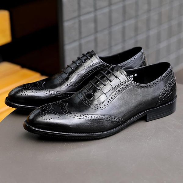 

size 37-44 mens brogue shoes gentleman genuine leather shoes vintage british style casual wedding business man dress, Black