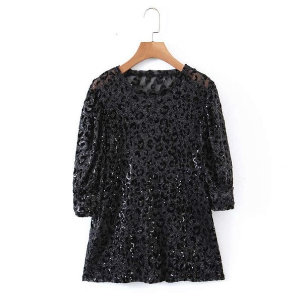

round autumn neck 2020 style black loose long sleeve large swing women's perspective versatile short skirt, Black;gray