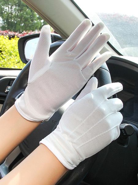 

new white fashion gloves etiquette cotton bead work labor insurance driving thin knit thick men women gloves, Blue;gray