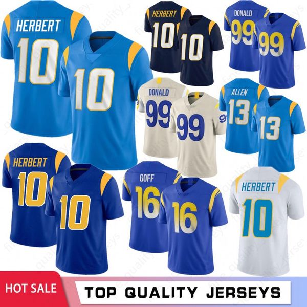 

10 justin herbert los 13 keenan allen men football jerseys 99 aaron donald 16 jared goff 97 joey bosa 33 derwin 2022 jersey s-xxxl, Black;red