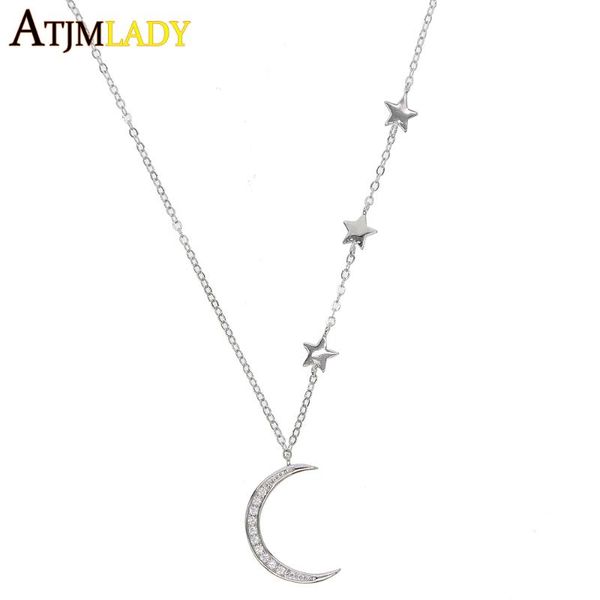 

pendant necklaces anchor chain star moon charm necklace white cubic zirconia cz jewelry for women, Silver