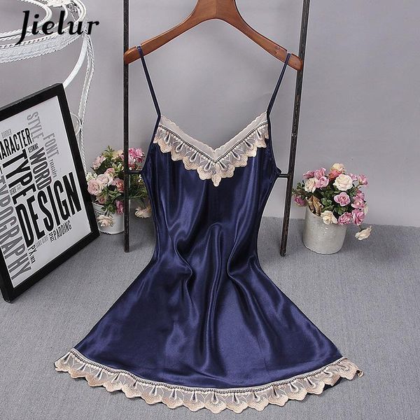 

women's sleepwear ladies silk satin nightgowns sleeveless lace sleepshirts summer lingerie mini nightdress, Black;red