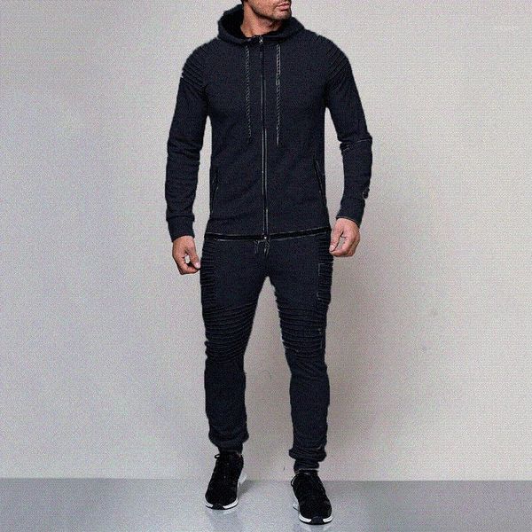

2018 fitness tracksuit sportwear hoodies pants slim fit mens set 2pcs zipper hooded sweatshirt jacket pant moleton masculino1, Gray
