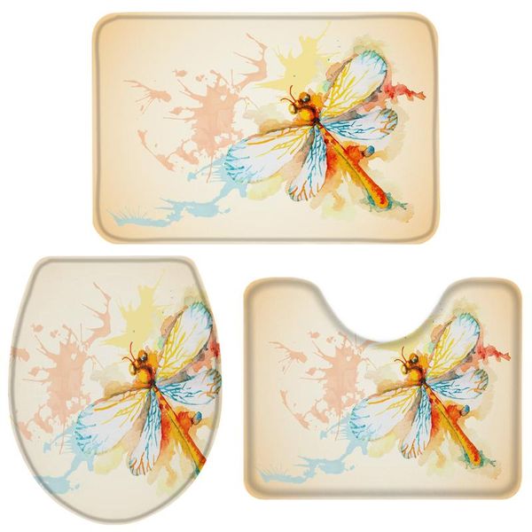 

bath accessory set watercolor dragonfly bathroom toilet cover mat pedestal rug non-slip accessories home doormat