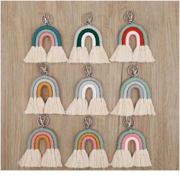 

weaving rainbow keychains for women boho handmade key holder keyring macrame bag charm car jllfjw
