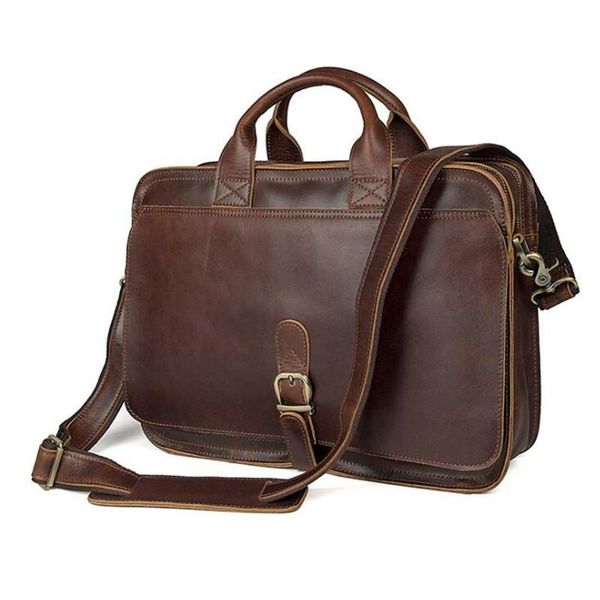 

grade fashion men's messenger vintage real crazy horse leather briefcase male 14" laphandbags lapshoulder bag