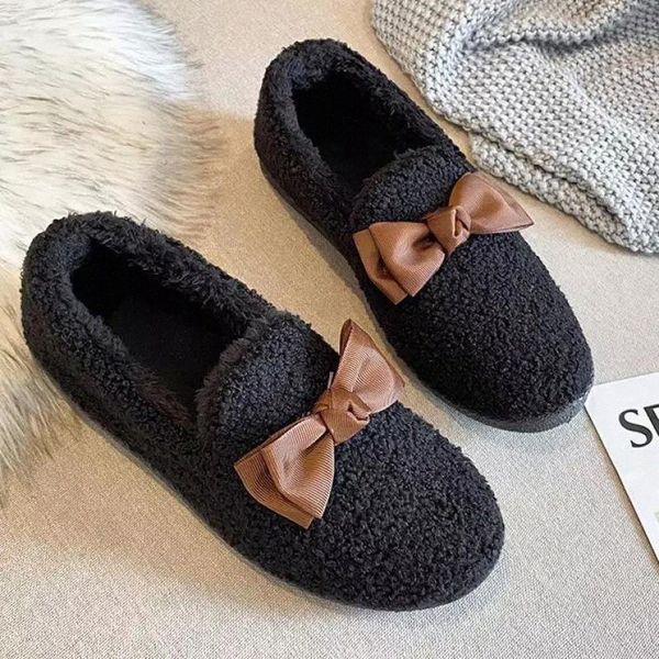 

winter women shoes flats warm plush footwear woman boots slip-on warm loafers bow female casual women's botas mujer non-slip new #2n9b