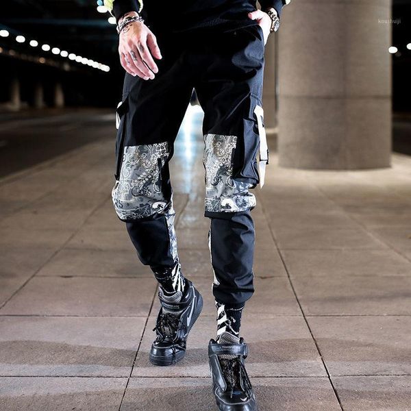 

new fashion printed men harem pants hip hop casual streetwear joggers men 2020 summer fashion elastic waist trousers1, Black