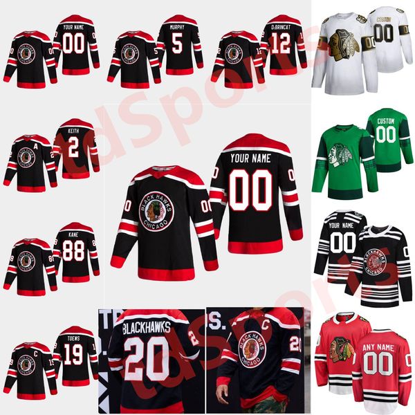 

men women kids youth chicago blackhawks 2021 reverse retro jerseys 88 patrick kane 19 toews 77 dach 12 alex debrincat custom hockey jersey, Black;red