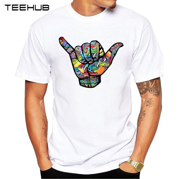 

men's new fashion hang loose shaka hand symbol design short sleeve cool printed hipster s sport hooded sweatshirt hoodie men t shirt