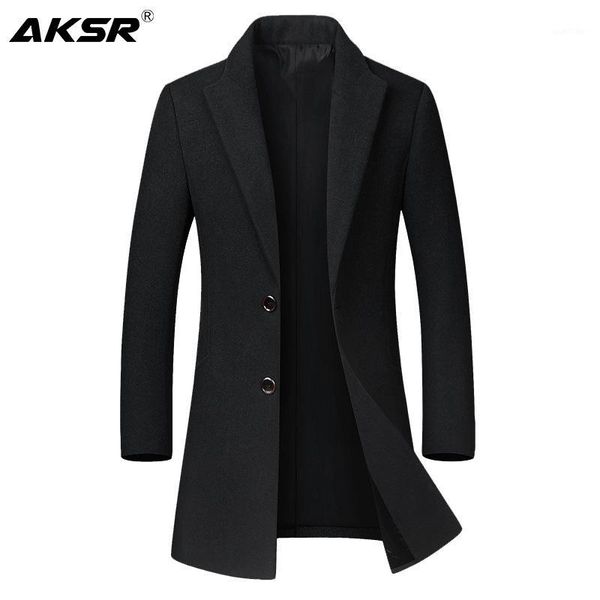 

aksr men trench coat wool blends men's windbreaker jacket long sleeve new autumn and winter solid color thick coat size m-4xl1, Black