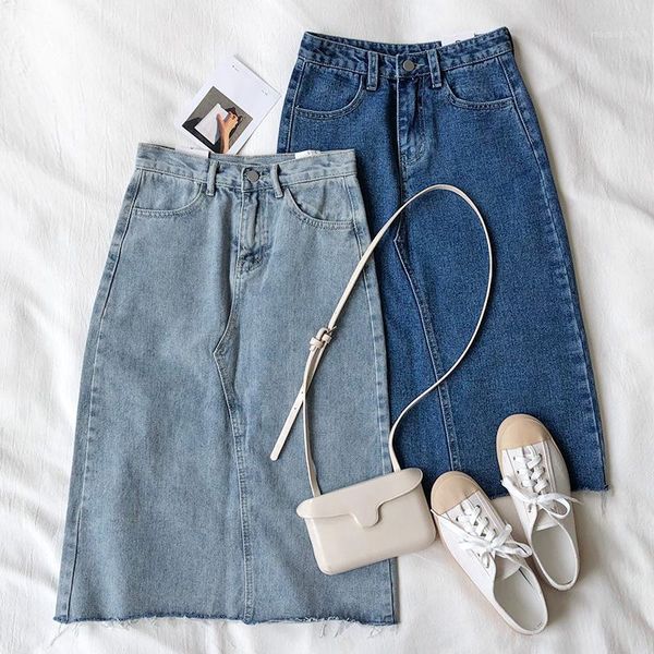 

gagarich women vintage denim skirts female elegant high waist slim knee length skirt spring casual half length ladies jupes1, Black