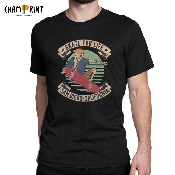 

sport skate for life skull retro sweater gift t shirt men's fun t-shirt skating roller tee shirt short sleeve clothes summer