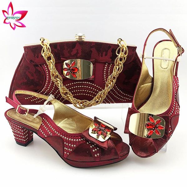 

wine color fashion wedding shoes and bag set latest italian style women pumps shoes and bag to match set for party, Black