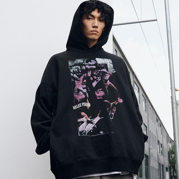 

wxwovdy men's autumn and winter fashion brand personalized hoodie over size printed loose plush bf hoodie, Black