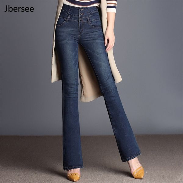 

spring autumn high waist jeans women's new casual denim flare pants fashion stretch jeans woman jeans plus size 201225, Blue