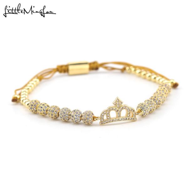 

luxury cz queen's crown bracelet ball charm copper beads handmade macrame women bracelets bangles for women jewelry accessories, Golden;silver