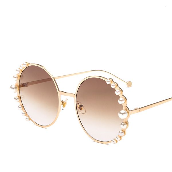 

sunglasses women luxury pearl sunglasses vintage round sun glasses shades for women gold metal oculos uv400 trending products, White;black