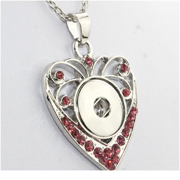 

3 colors 2016 love heart 18mm snap button necklaces woman bohemian necklaces & pendants with crystals women's necklac bbyaon, Silver