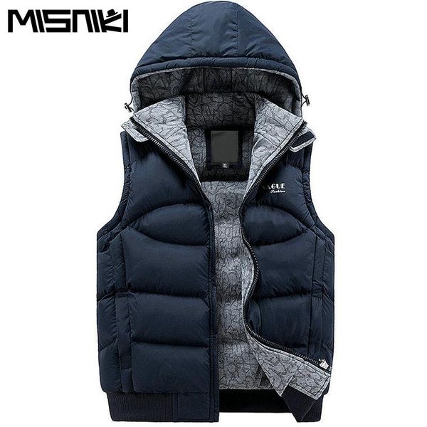 

misniki new stylish autumn winter vest men hood warm sleeveless jacket waistcoat men (asian size, Black;white
