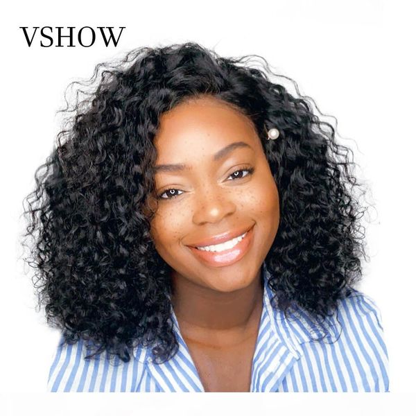 

vshow 13x4 13x6 water wave bob wigs with baby hair short bob lace front human hair wig 150% 180% hd transparent lace front wig, Black