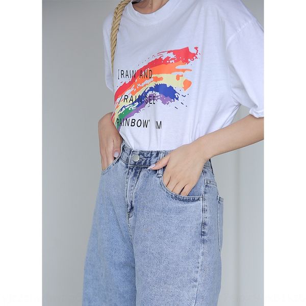 

jiyu 2020 лета контраст цвета корейских женщин письмо напечатало короткий рукав футболки для женщин свободных пальто футболки верхних и унив, White