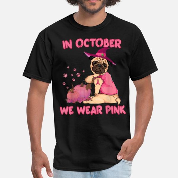 

in october we wear pink pug dog breast cancer t shirt fun vintage design tracksuit hoodie sweatshirt