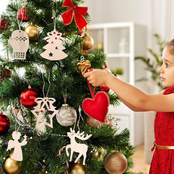 

20 шт. xmas дерево орнамент творческий полый висящий декор висит метка елочные веревки деревянные украшения для рождества стены wmthnj xhlig