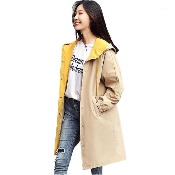

2020 autumn winter trench coat women medium length letter print casual student windbreaker plus velvet thick warm coats 31671, Tan;black
