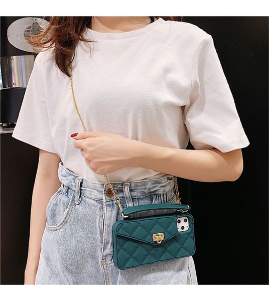 

designer iphone 12 pro max phone cases coque iphone 11 pro max case xr x xs max soft card slot handbag purse with long chain