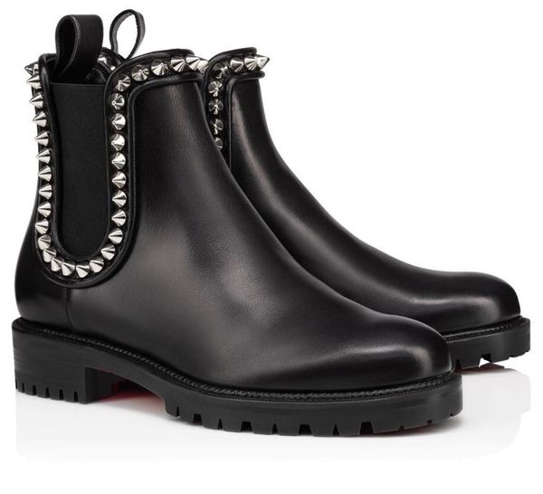 

2021 new winter womens red bottom boots capahutta ankle boots black leather lug sole designer red sole booties party wedding