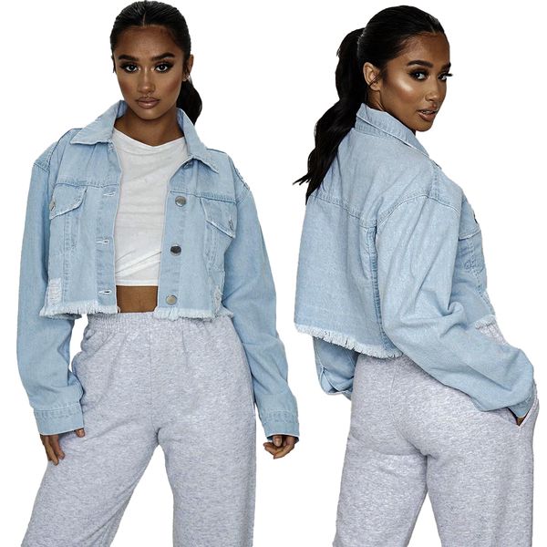 

america fashion new short all-match women's jackets women coats 2022 spring woman's hole cowboy jackets single woman clothes 9756, Black;brown