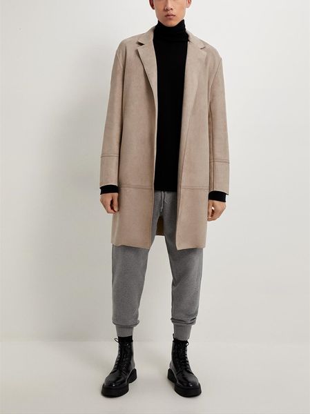 

men's winter suede medium length windbreaker coat 3548 / 630, Tan;black