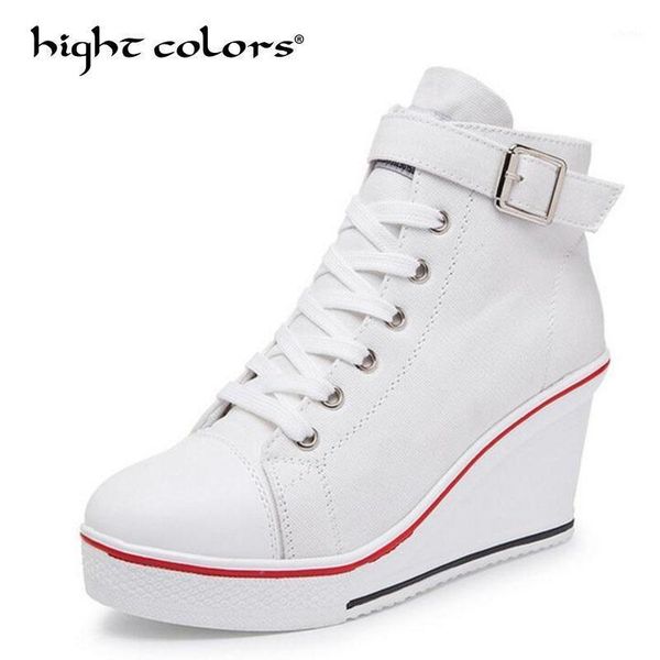 

2020 new spring autumn women boots high thick platform side zipper 8 cm high-canvas shoes women's wedges casual shoes1, Black