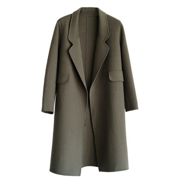

autumn and winter women's mid-length over-knee cotton padded slim woolen solid color simple temperament coat, Black