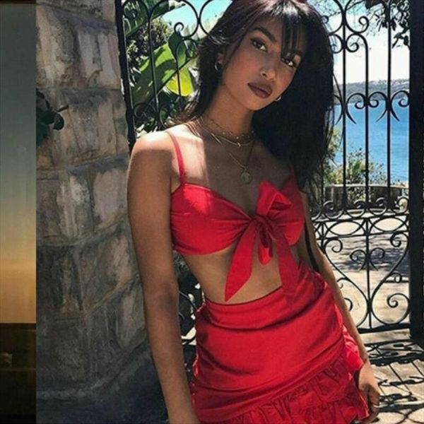 

сексуальные женщины красные наборы 2 шт. одежда для одежды для девочек бантина узел без рукавов усадьбы раффлеенные короткие юбки набор club, Gray