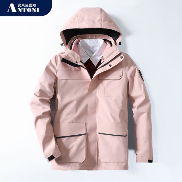 

2020 fall/winter three-in-one demolition hardshell jacket men's warm waterproof wind thickening cashmere women's work clothes, Black;brown