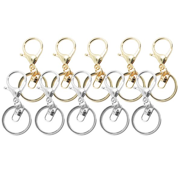 

10 pieces mixed color lobster clasps key chain hook split ring accessories, White