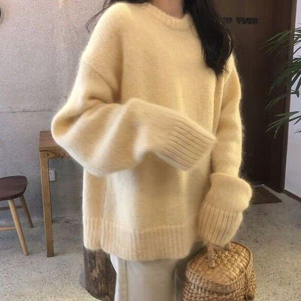 

women's sweaters autumn and winter sweater korean loose lazy round neck pullover knit foreign coat thick wear tide, White;black