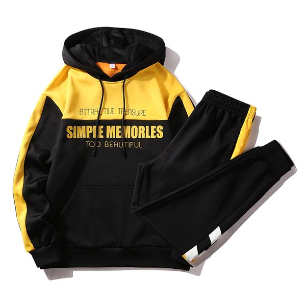 

2021 new pieces sets tracksuit men autumn stitching color sweatshirt jacket + pants male fashion striped patchwork hoody set sportswear r745, Black
