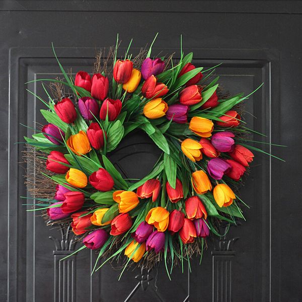 

artificial tulip front door flower wreath pumpkin berry maple leaves party wedding christmas halloween hanging decor 1027