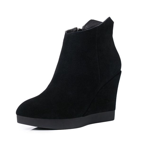 

boots kncokar 2021 autumn and winter pointy short frosted leather for women side zipper villi female, Black